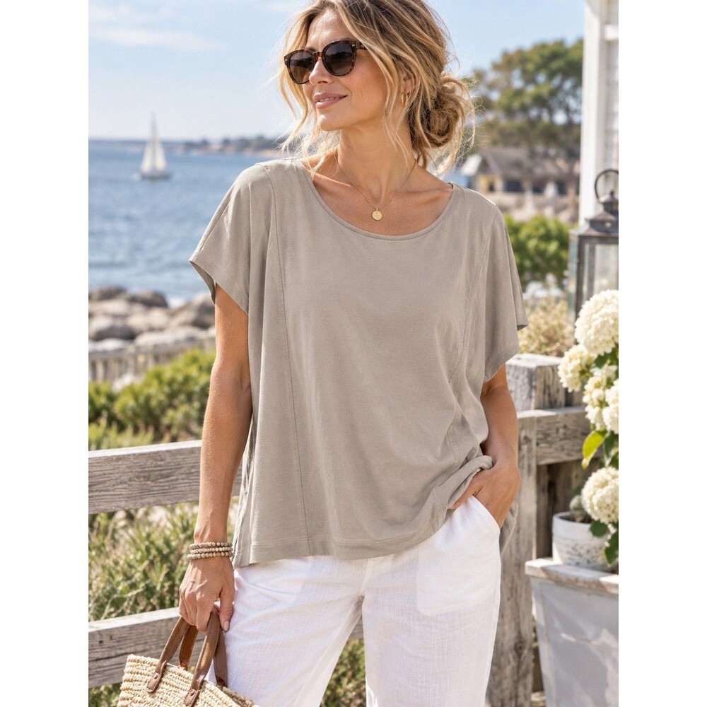 J Jill Pure Jill Sand Washed Top XL Tencel Boxy Oversized Soft Taupe Tunic Shirt